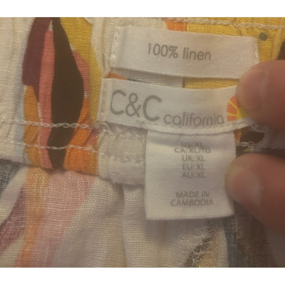 C&C California Pants Size XL Linen Wide Crop Lemon Orange Resort Beachy Tropical - Picture 2 of 9